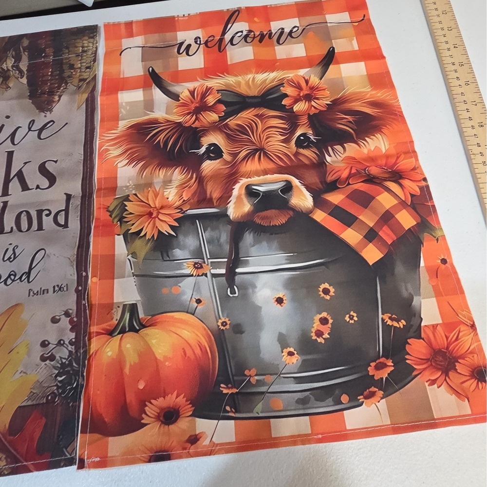 NWT Set of 3 Fall Garden Flags 12x18 Double Sided Polyester Football Highland Co